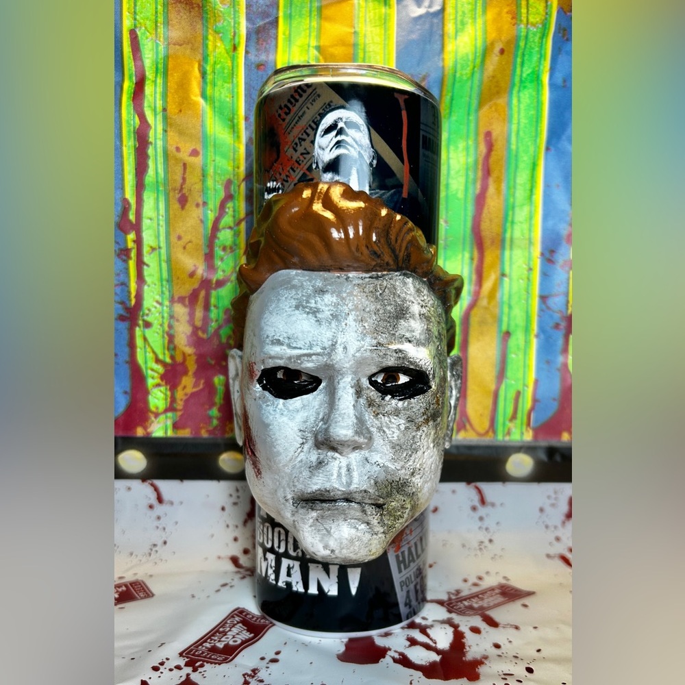 Michael Myers Tumbler With REMOVABLE 3D Head Tumbler Sleeve CUSTOM
